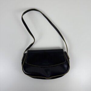 Guess Black Shoulder Bag Small Leather Flap Purse Y2K 2000s Logo Minimalist